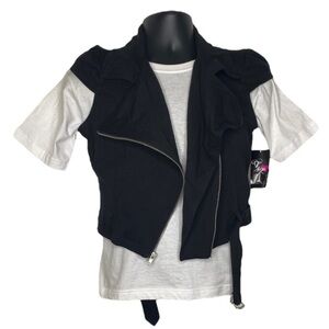 Te Amo Cropped Assymetrical Jacket Vest (Size:Med, Color:Black)